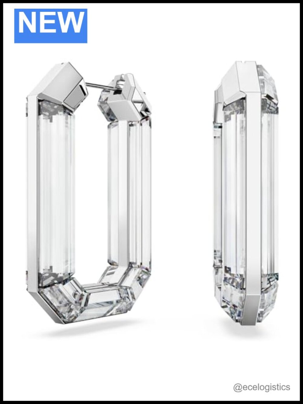 Crystal Octagon Hoop Earrings Hinged Pierced Statement